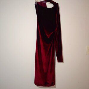 ASOS DESIGN velvet wrap around neckline midi dress in burgundy Size 8